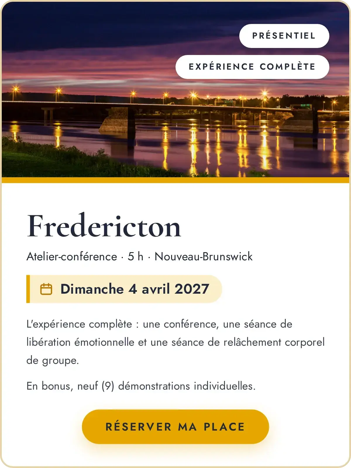Atelier-Conférence sur le bien-être physique et émotionnel avec Maître Richard - Fredericton - 4 avril 2027