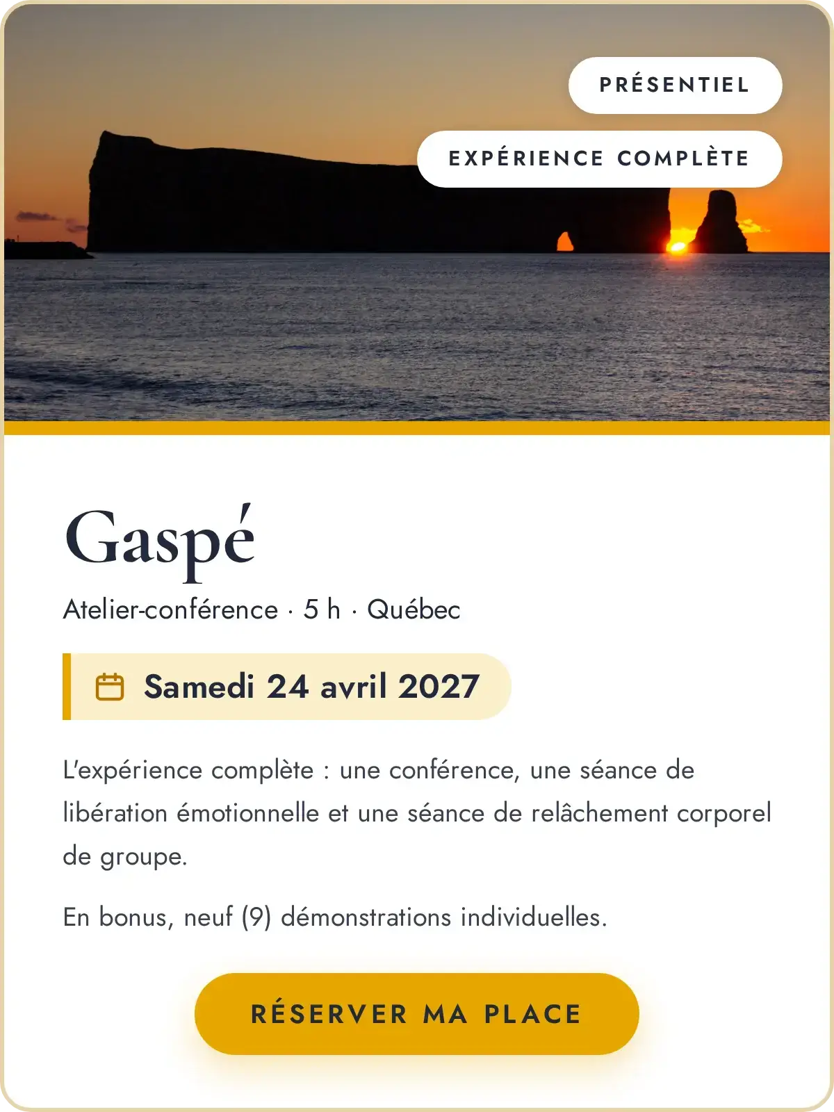 Atelier-Conférence sur le bien-être physique et émotionnel avec Maître Richard - Gaspé - 24 avril 2027