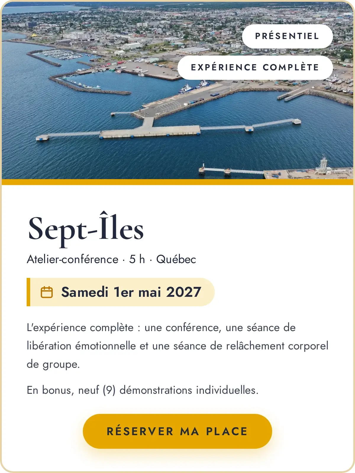 Atelier-conférence à Sept-Îles, samedi 1er mai 2027
