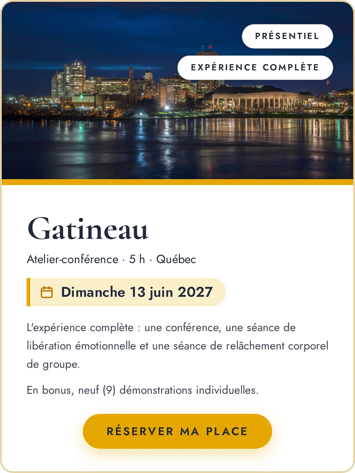 Atelier-conférence à Gatineau, dimanche 13 juin 2027