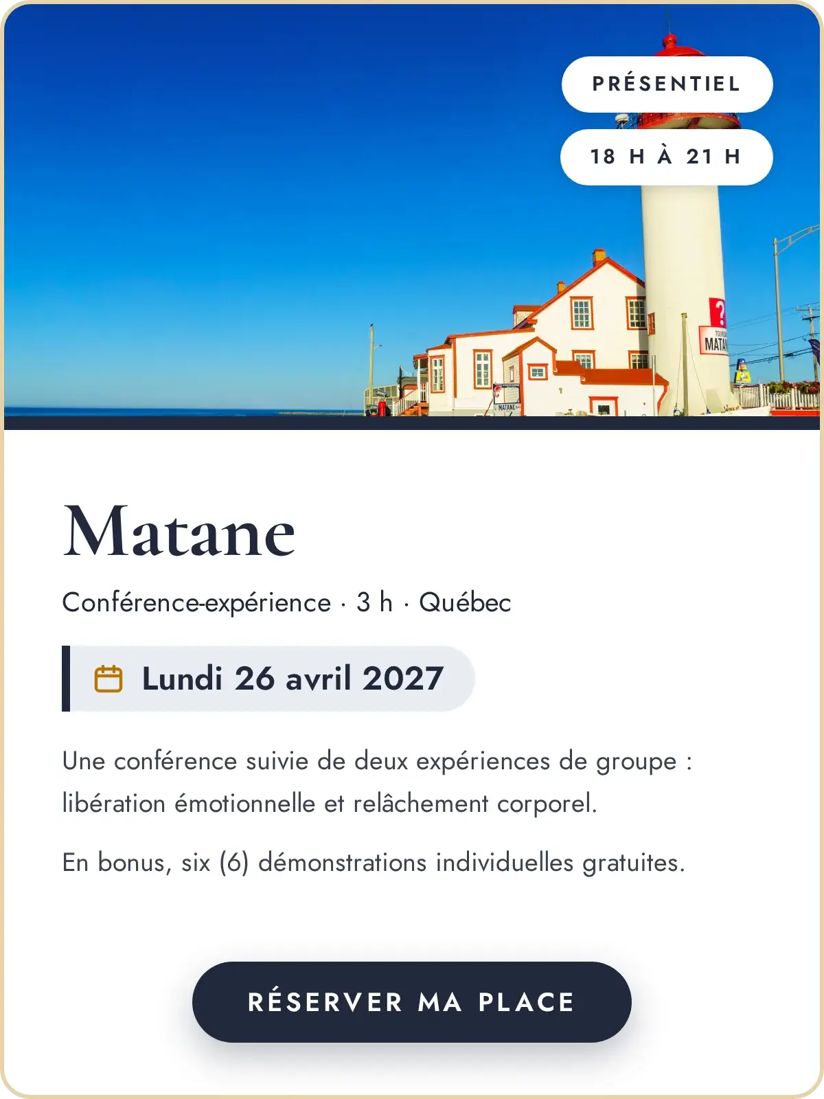 Conférence-expérience à Matane, lundi 26 avril 2027