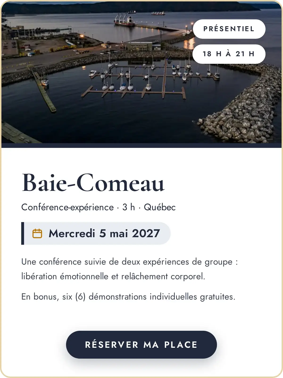 Conférence-expérience à Baie-Comeau, mercredi 5 mai 2027